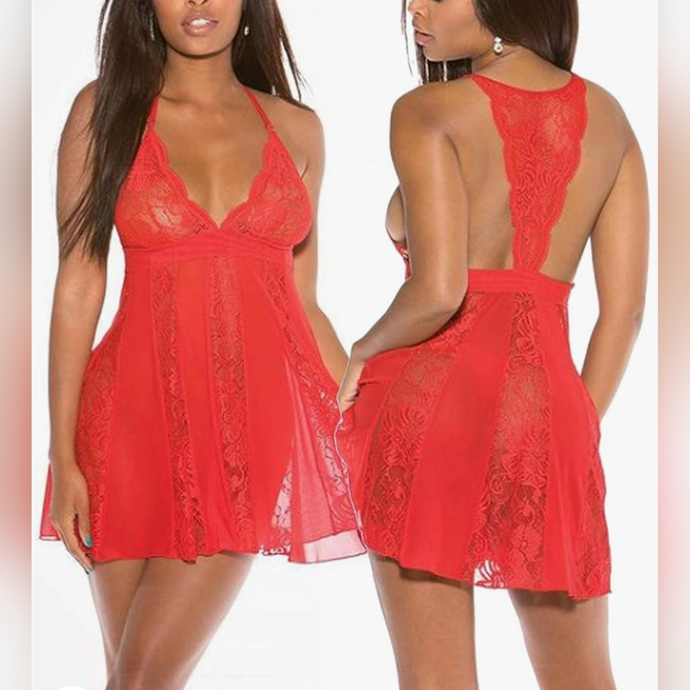 Avidlove Cherry Red V-Neck Lace Babydoll (XXL)